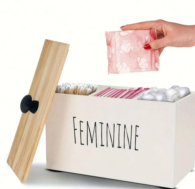 Bathroom Tampon Storage Farmhouse Style Multi-Compartment Box