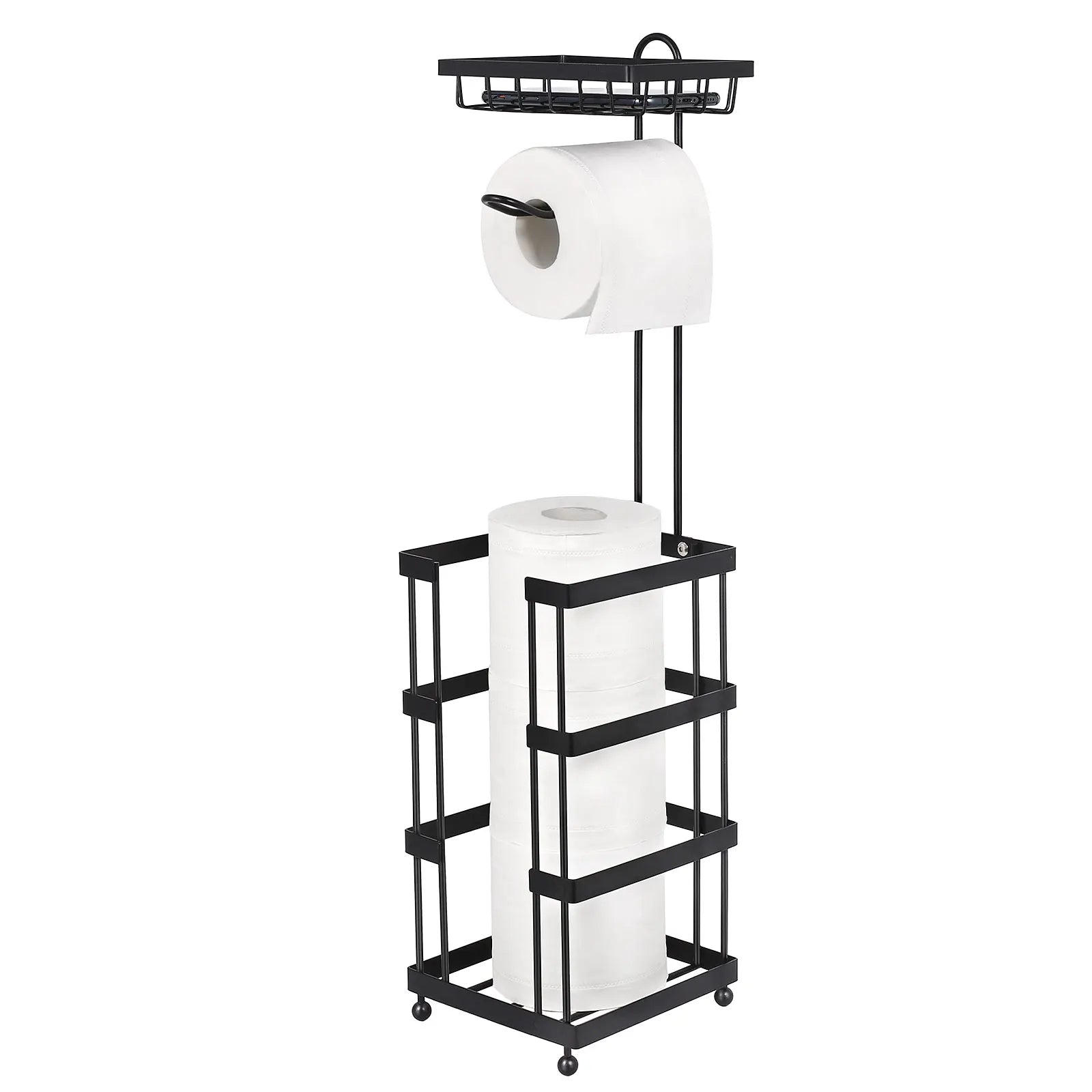 Freestanding Toilet Paper Holder with Storage Shelf