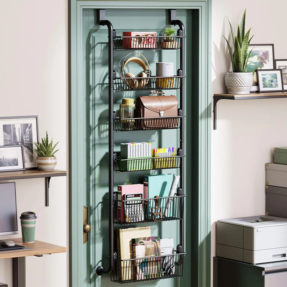 Over-the-Door Storage Organizer 4-Tier Adjustable Metal Hanging Shelf for Kitchen