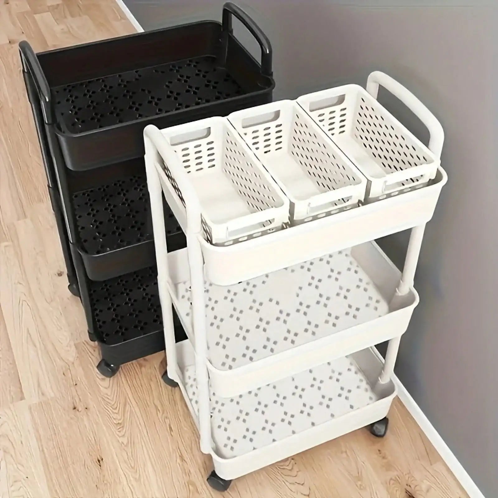 3-Tier Durable Rolling Storage Cart Multi-Purpose Utility Organizer (White)