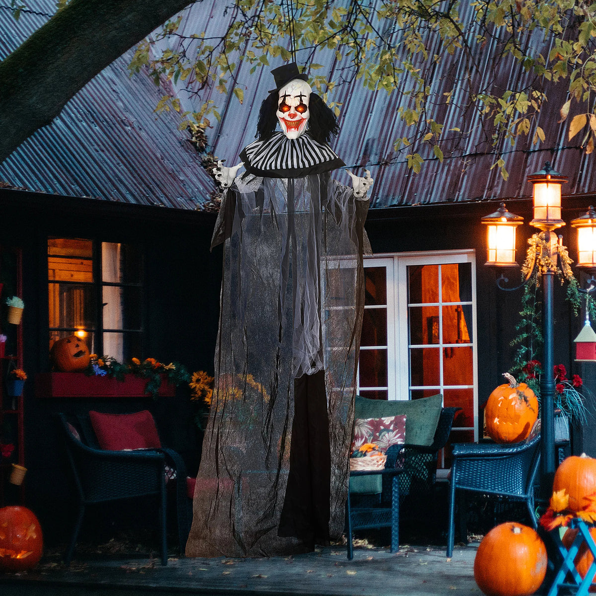 Hanging Creepy Striped Clown Halloween Yard Decor