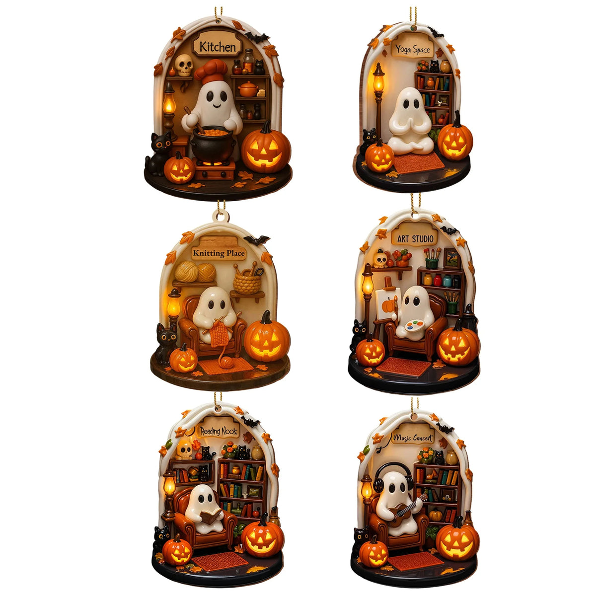 Spooky Halloween Ghosts Ornaments (6-Piece Set)