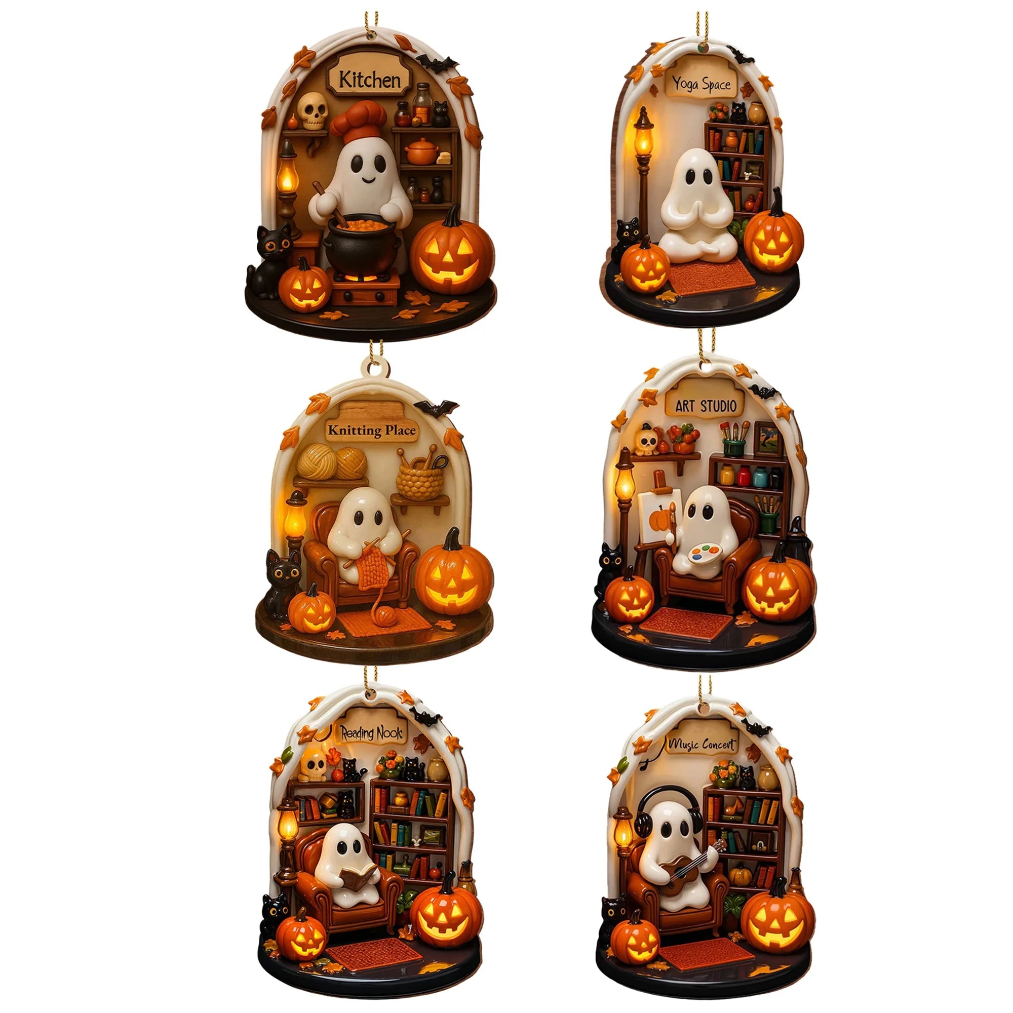 Spooky Halloween Ghosts Ornaments (6-Piece Set)