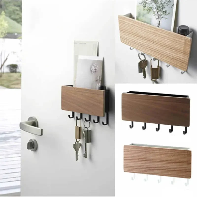 Wall Hanging Bamboo Key Holder Rectangle Key Rack & Coat Hooks Home Decor