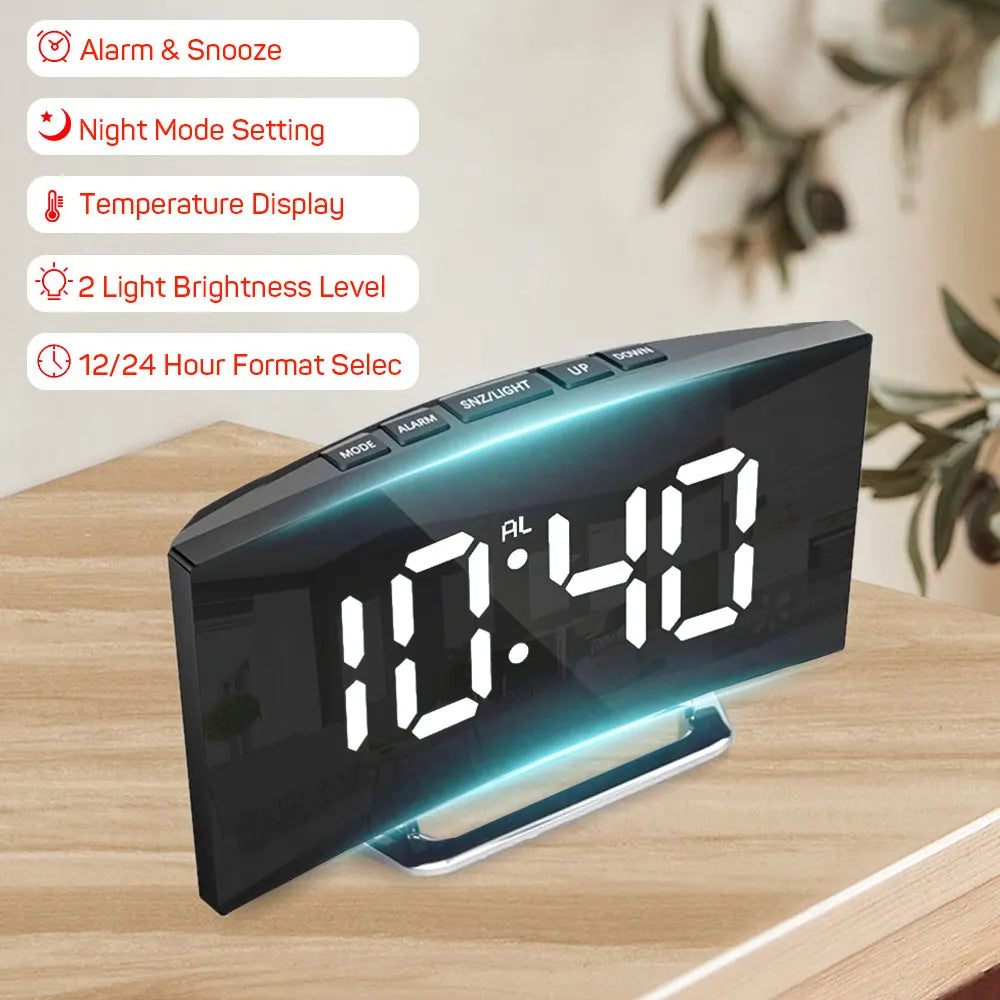 Curved Screen Digital LED Alarm Clock with Temperature Display (Green)