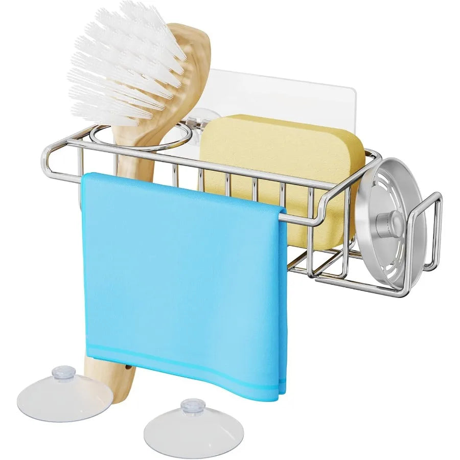 4-in-1 Sink Caddy Sponge Holder Stainless Steel Kitchen Brush Organizer