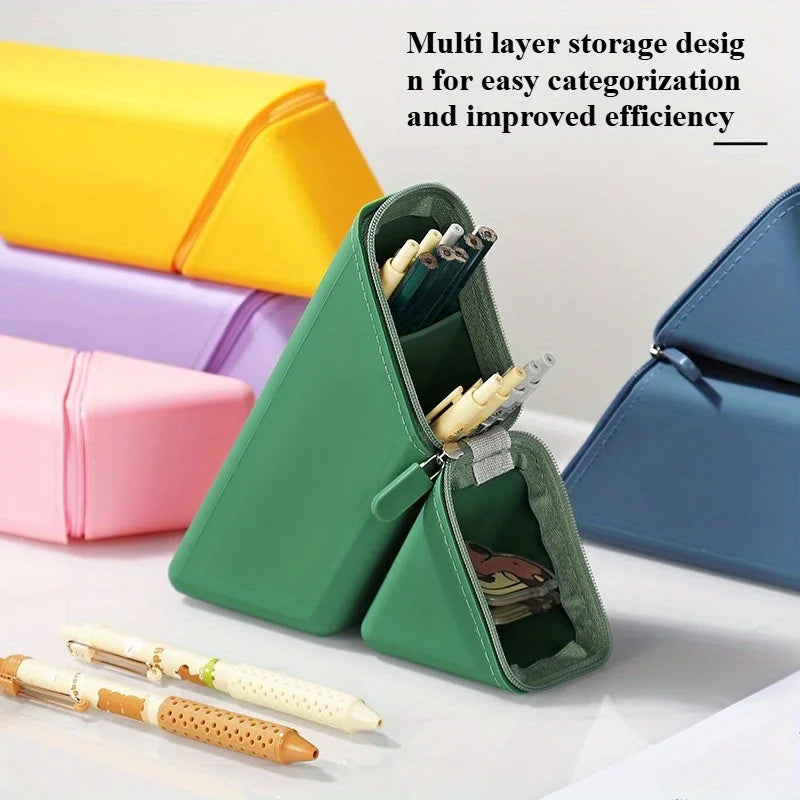 Foldable Silicone Pen Holder with Expandable Design (Green)