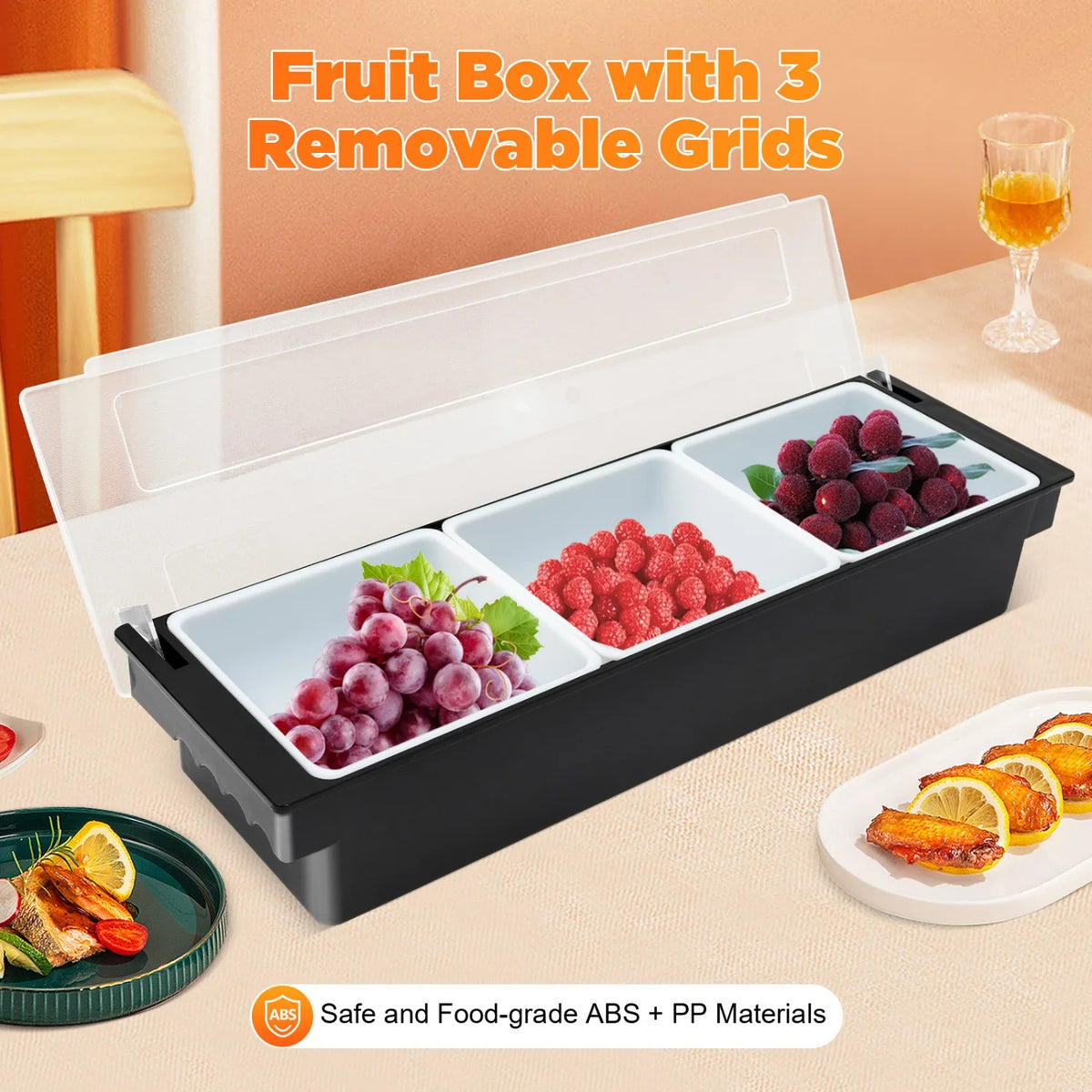Portable Chilled Condiment Server 5-Compartment Food Salad Bar Tray