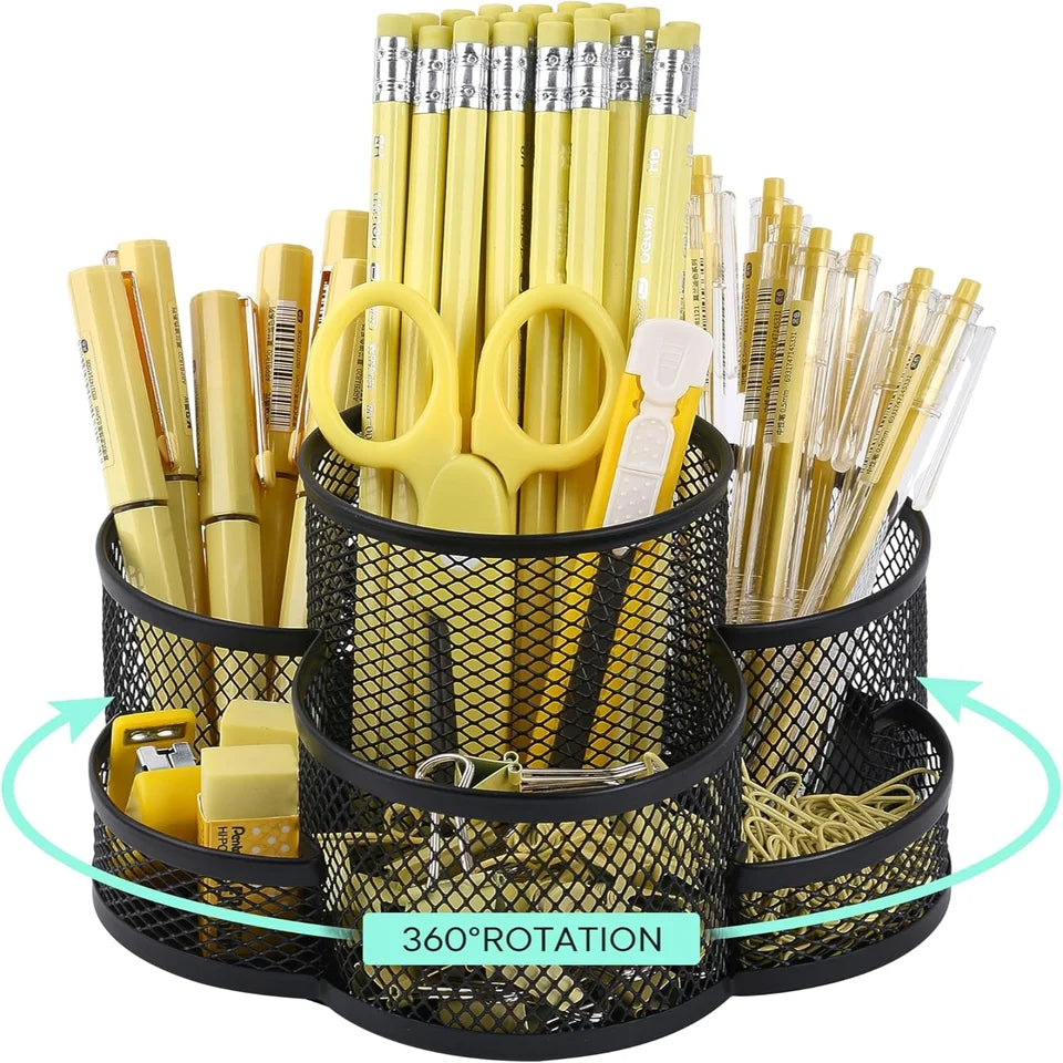 Mesh Rotating Desk Organizer 7 Compartments for Office Supplies