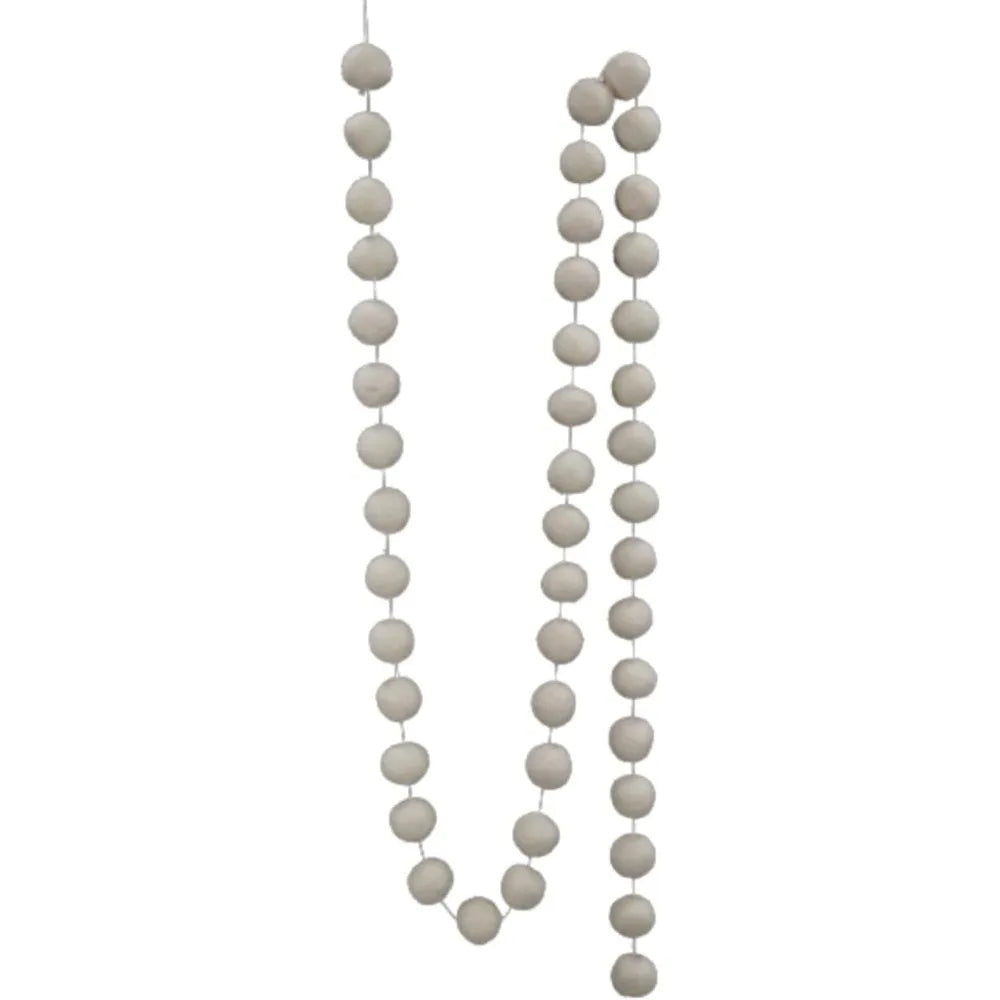 60" Handcrafted Hanging Ivory Wool Felt Pom Pom Garland