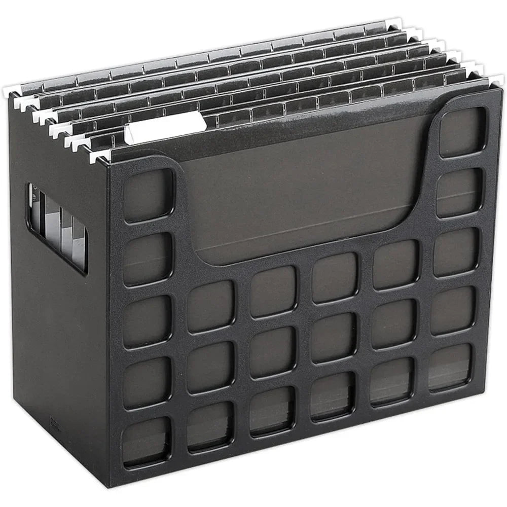 Portable Desktop File Box with Hanging Folders (Black)