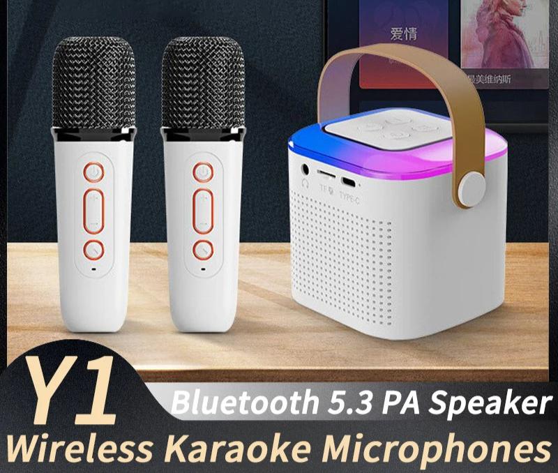 Portable Wireless Dual Microphone Karaoke Machine Bluetooth PA Speaker KTV DSP System (White with 2 Mic)