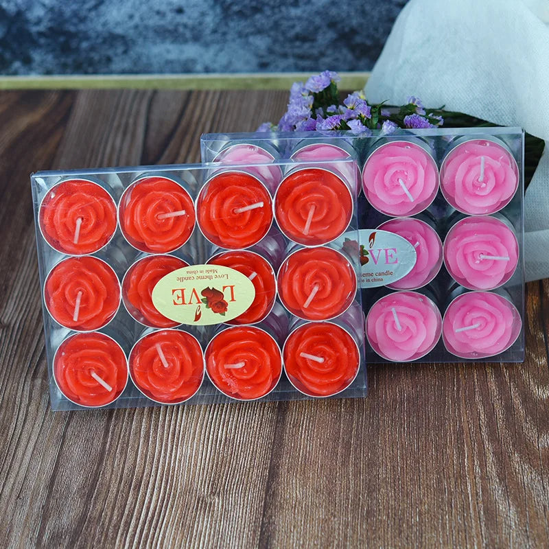 Rose Shape Tea Light Candle 12PCs for Wax Candle Dinner Romantic Decorations (Red)