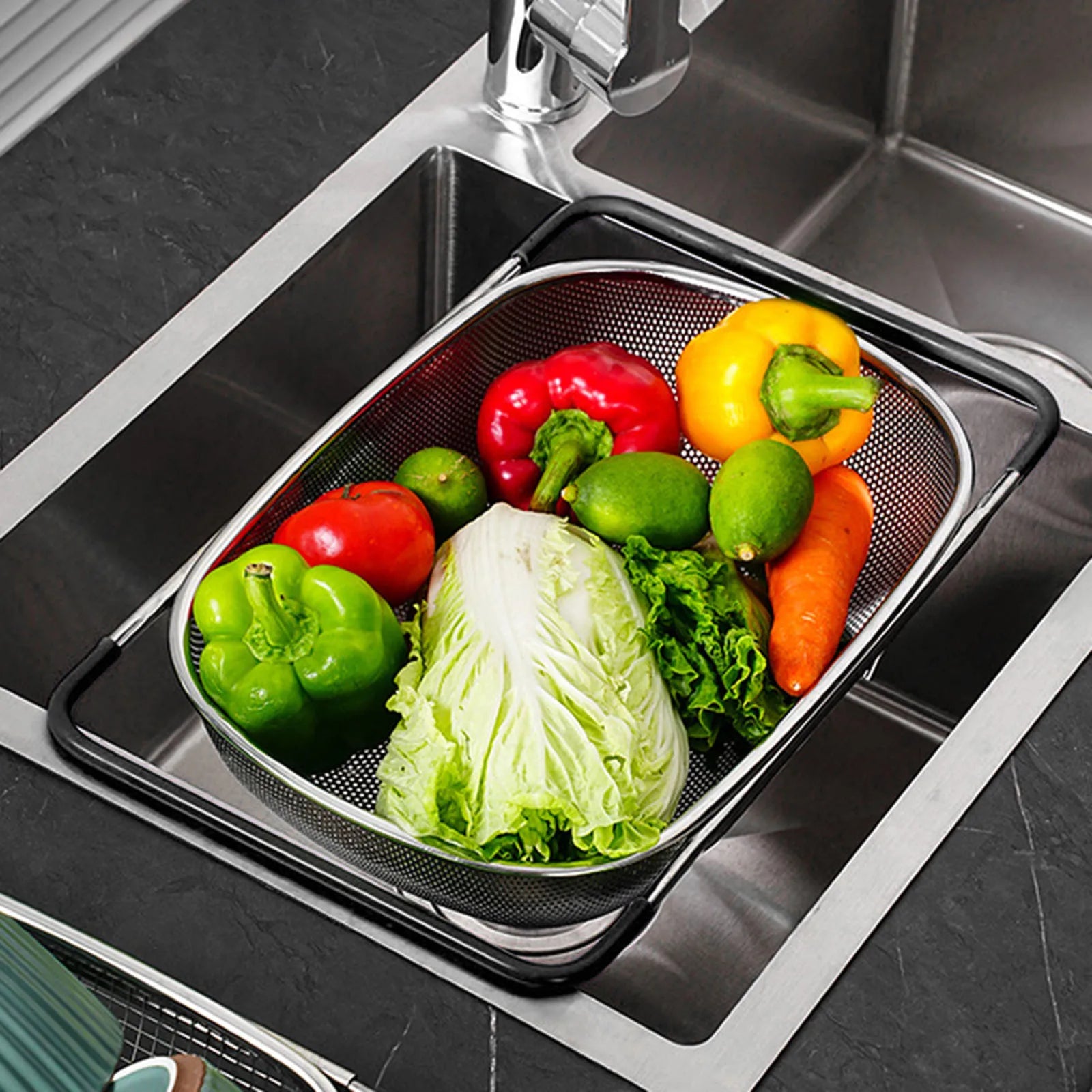 Stainless Steel Sink Colander Expandable Kitchen Drain Basket