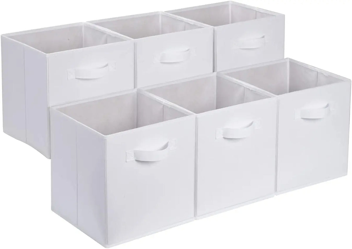Collapsible Storage Boxes 6-Pack with Handles (White)