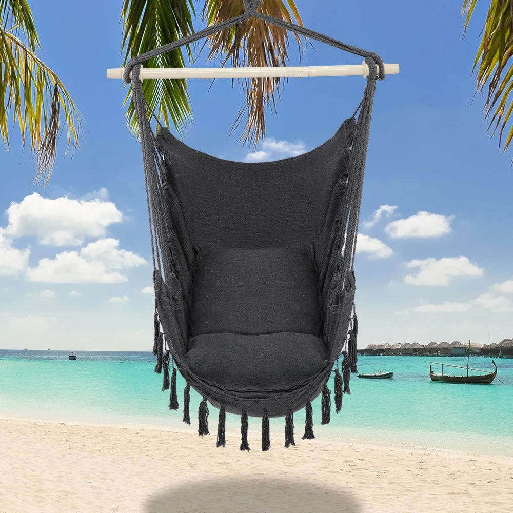 Comfortable Gray Tassel Hanging Chair for Relaxation