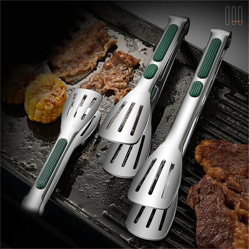 11" Non-Slip BBQ Tongs Stainless Steel Grill Tongs for Food & Salads