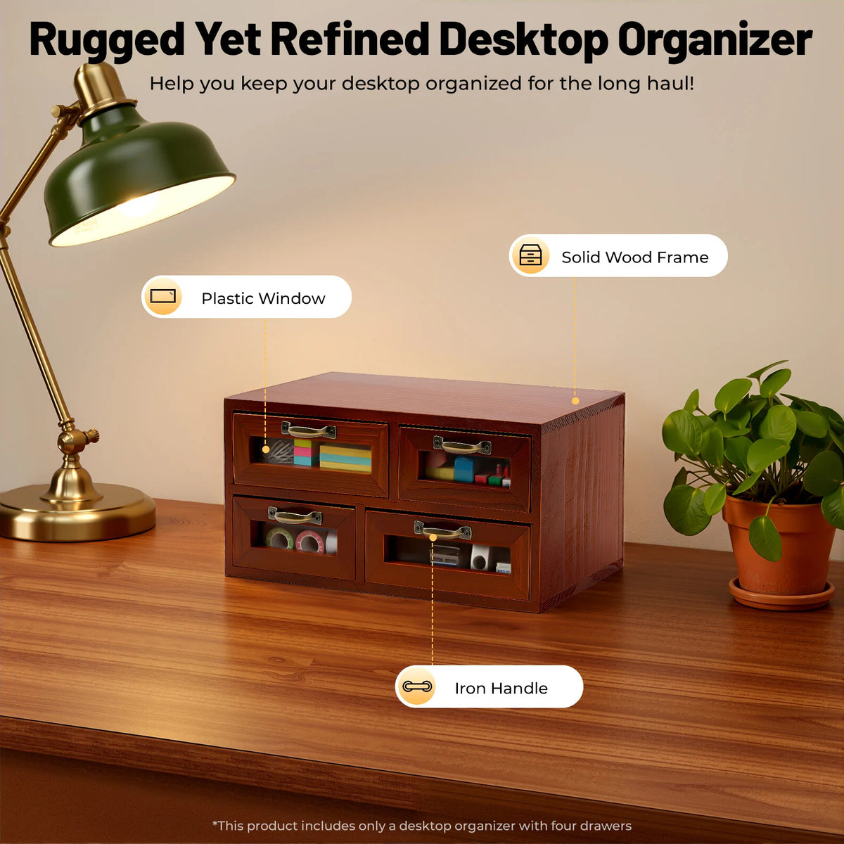 Retro Wooden 4-Drawer Desktop Organizer Box