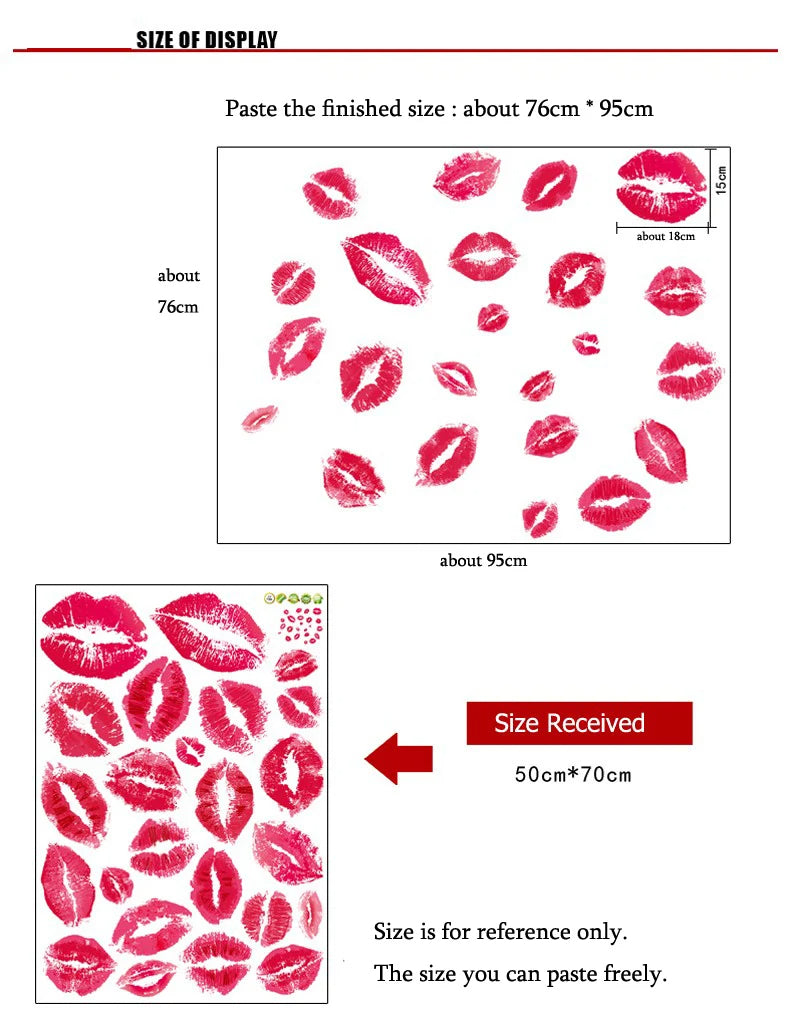 Kisses Wall Sticker Lip Print Love Themed Wall Stickers for Home Decor