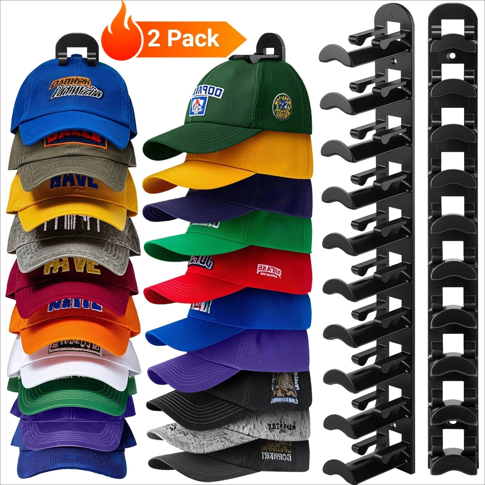Adhesive Hat Racks Multilayer Hat Storage Organizer for Baseball Caps (Black)