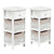 Bedside End Table 2 Pieces with Drawer Baskets for Bedroom Home, White