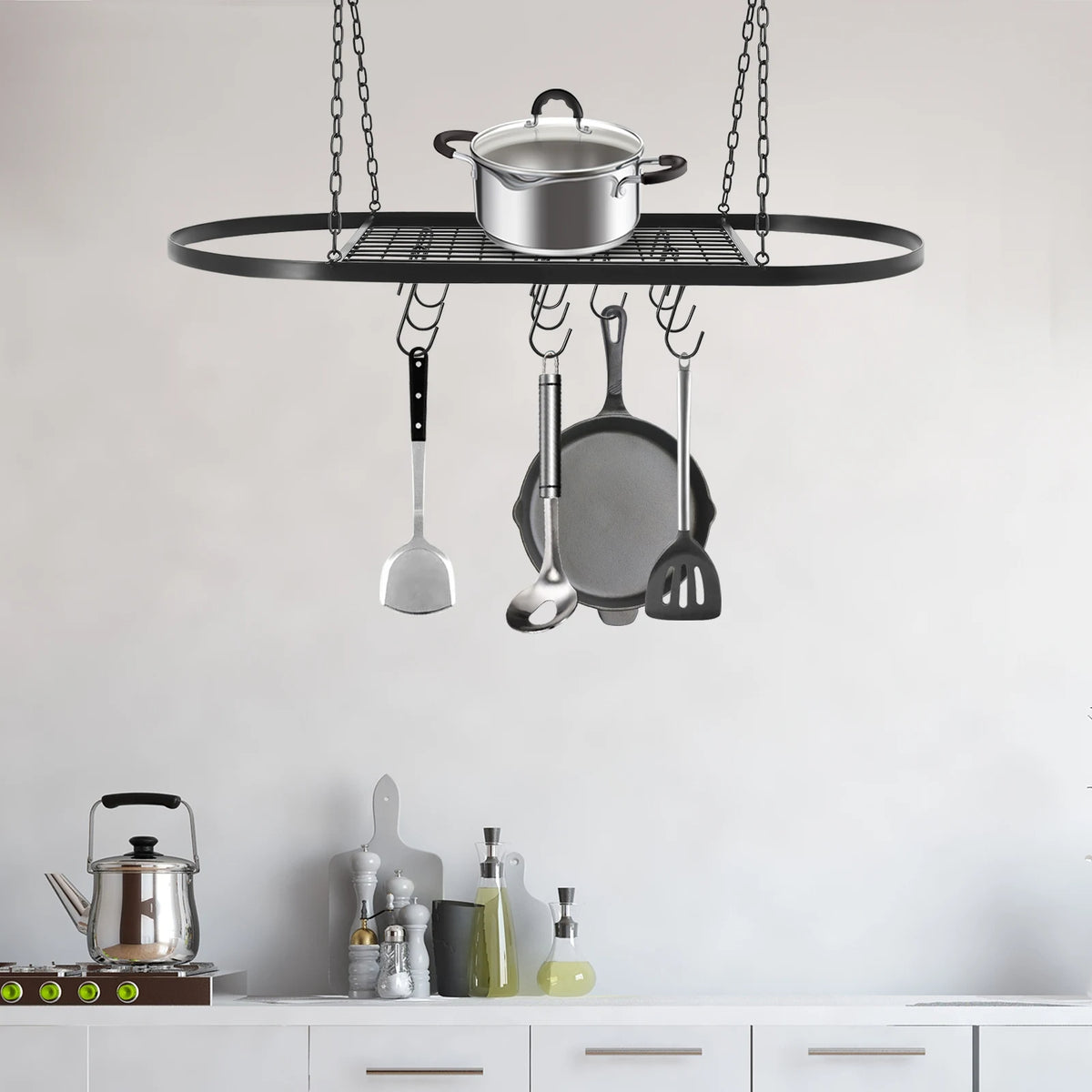 Kitchen Metal Hanging Pot Rack Wall Ceiling Mount
