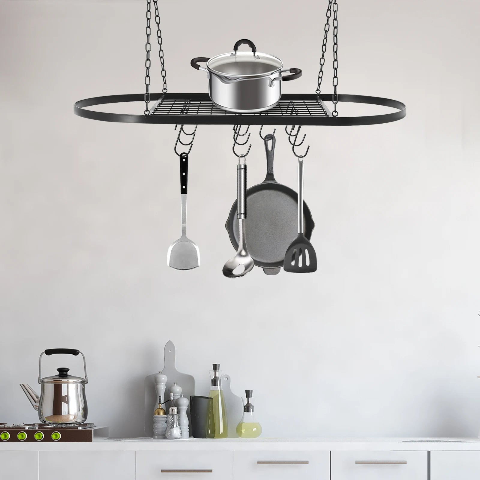 Kitchen Metal Hanging Pot Rack Wall Ceiling Mount