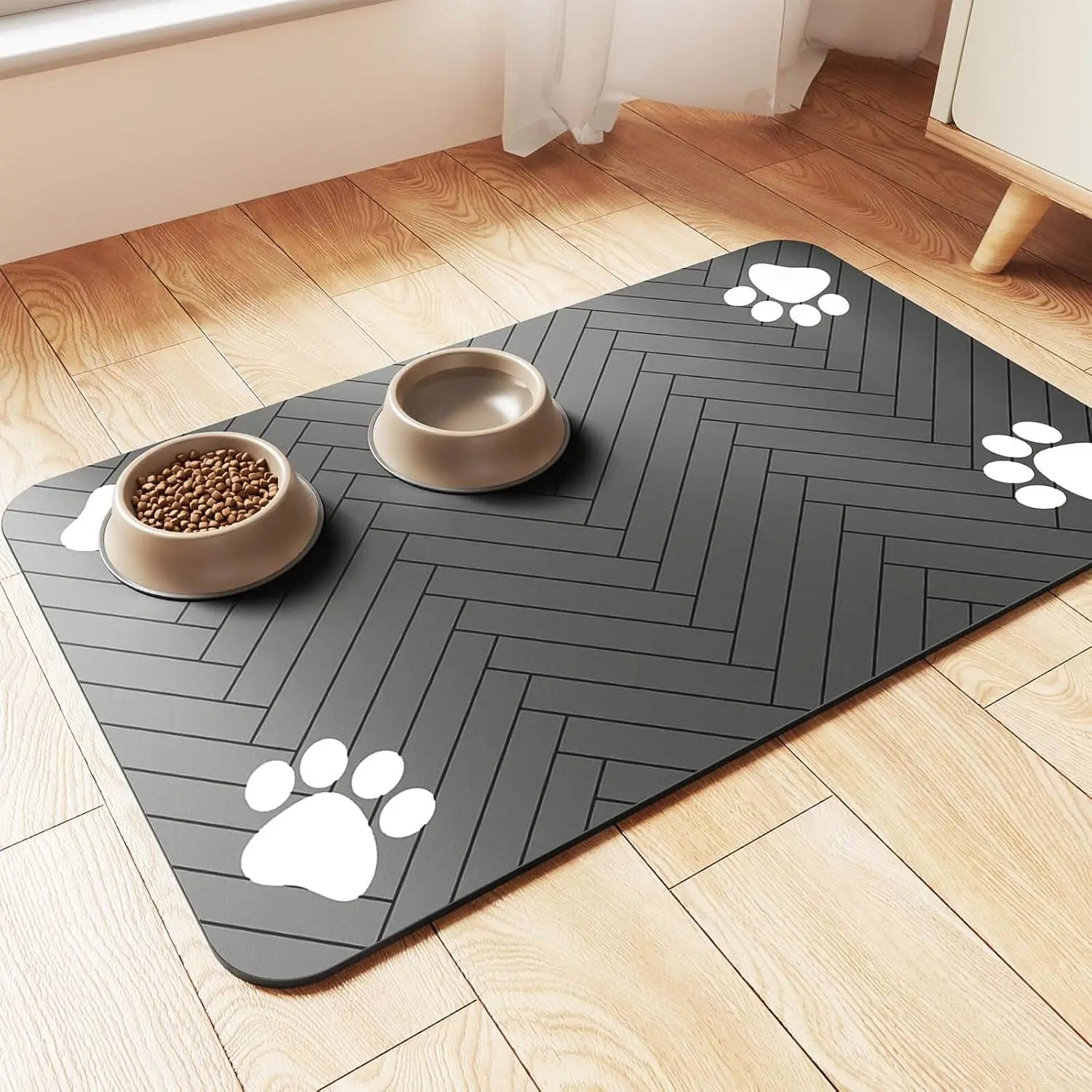 Absorbent Pet Placemat for Food and Water Bowl (Black)