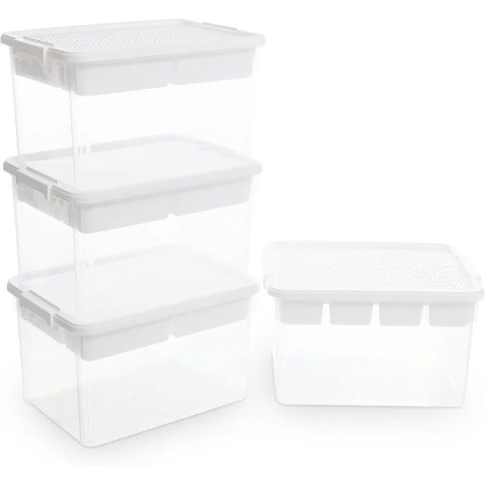 Stackable Toy Organizer 32QT with Building Baseplate Lid Tool Box Tray, 4-Pack