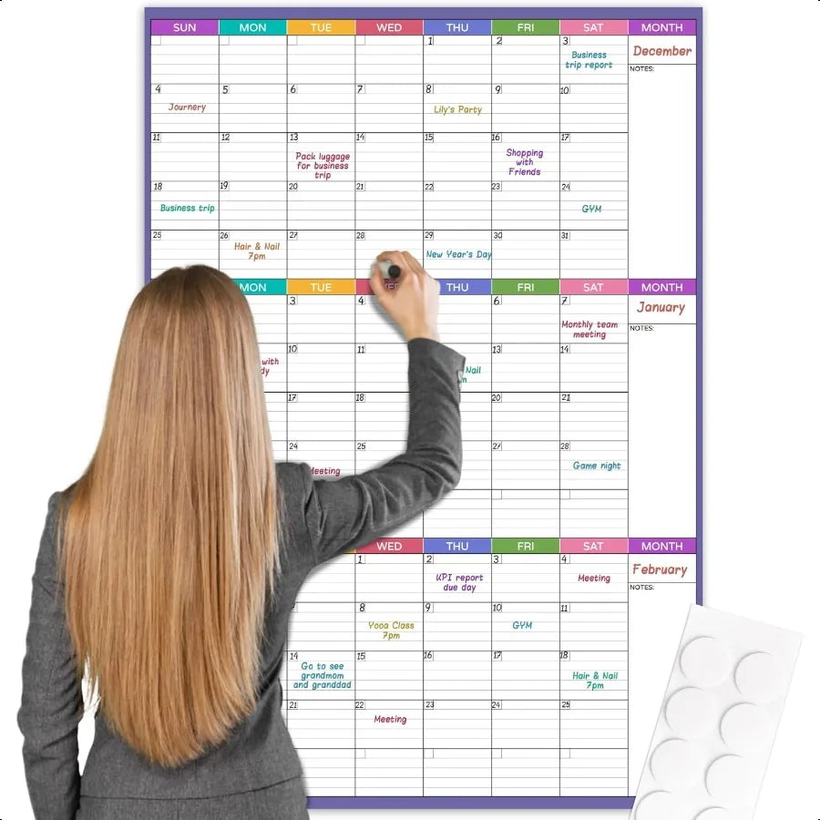 Dry Erase 3-Month Wall Planner 28&quot; x 40&quot; Reusable Laminated Whiteboard Calendar