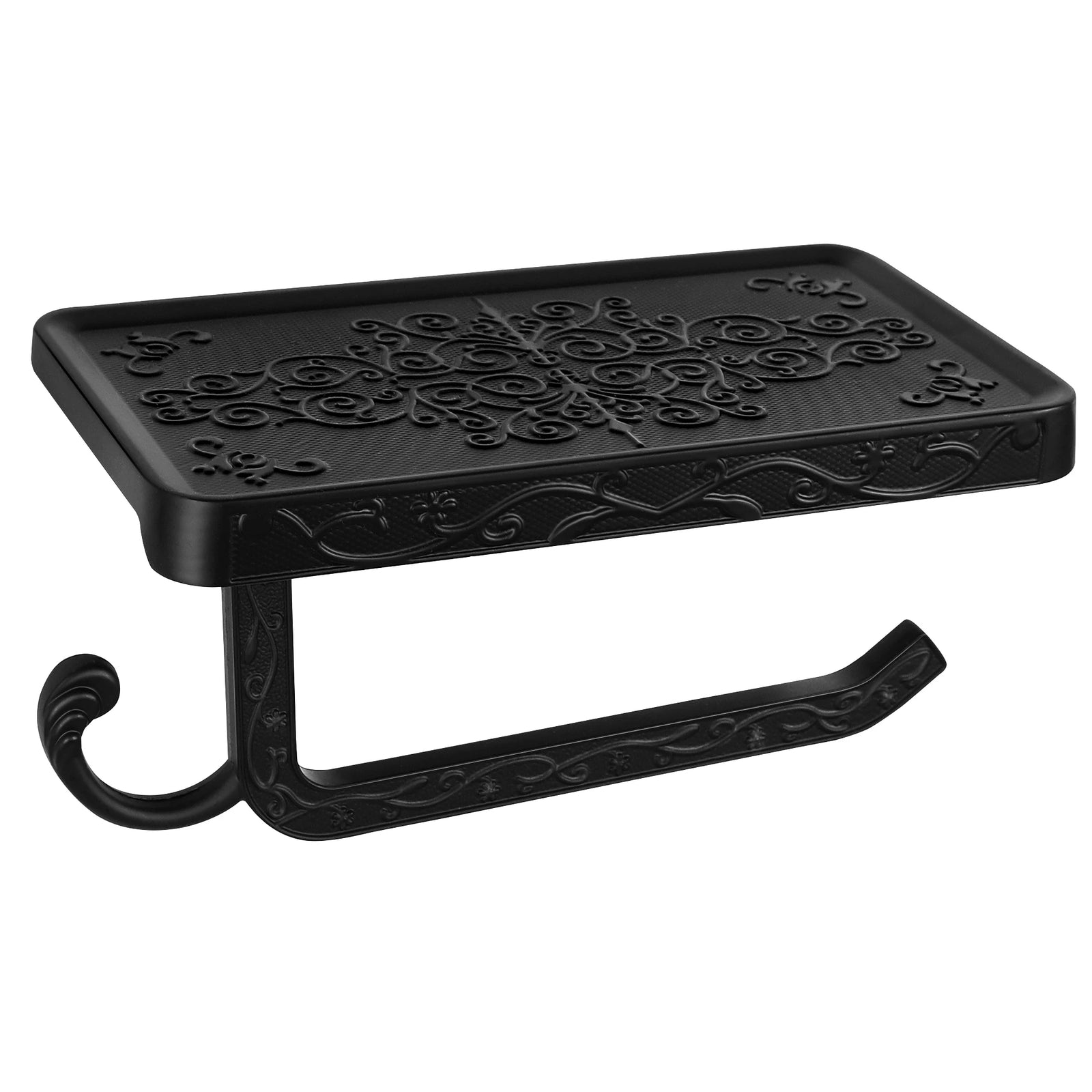 Aluminum Alloy Toilet Paper Holder with Shelf Wall Mount Tissue Roll Storage for Bathroom (Black)