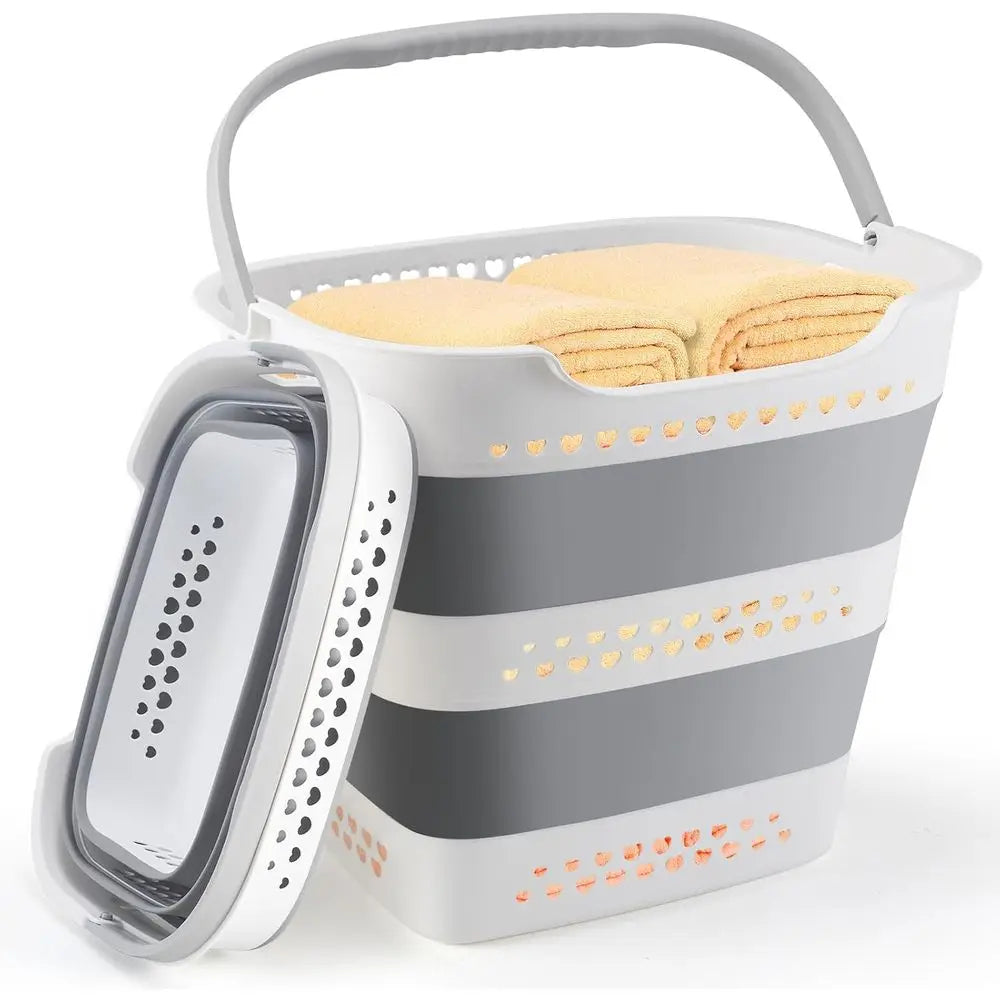 Foldable Laundry Basket, Portable Plastic Clothes Hamper with Handles