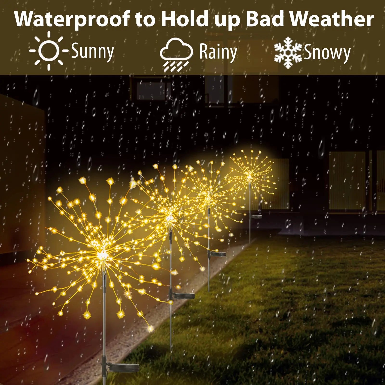 90 LED Solar Fireworks String Lights 1 Piece Waterproof Outdoor Garden Decor (Multicolor Light)