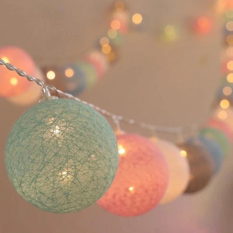 Cozy Cotton Ball String Lights Home Decor & Party Lights 3M (20 LED, USB, Multicolor)