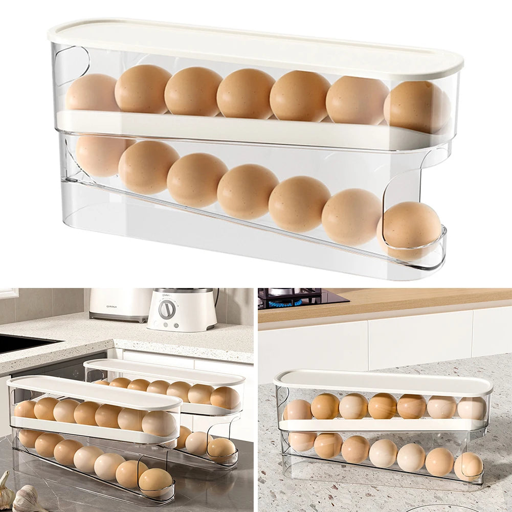 Automatic Scrolling Egg Holder with Lid Kitchen Dedicated Roll Off Egg Storage Rack