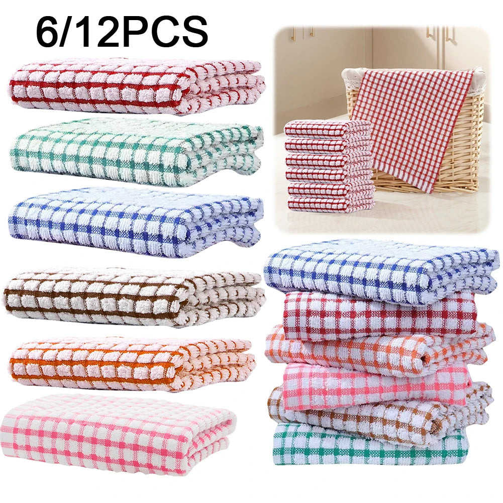 Absorbent Cotton Checkered Hand Towel Set of 12 (Red)