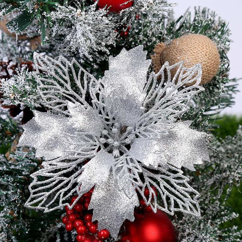 10Pcs Artificial Christmas Tree Flower Decorations (Silver)