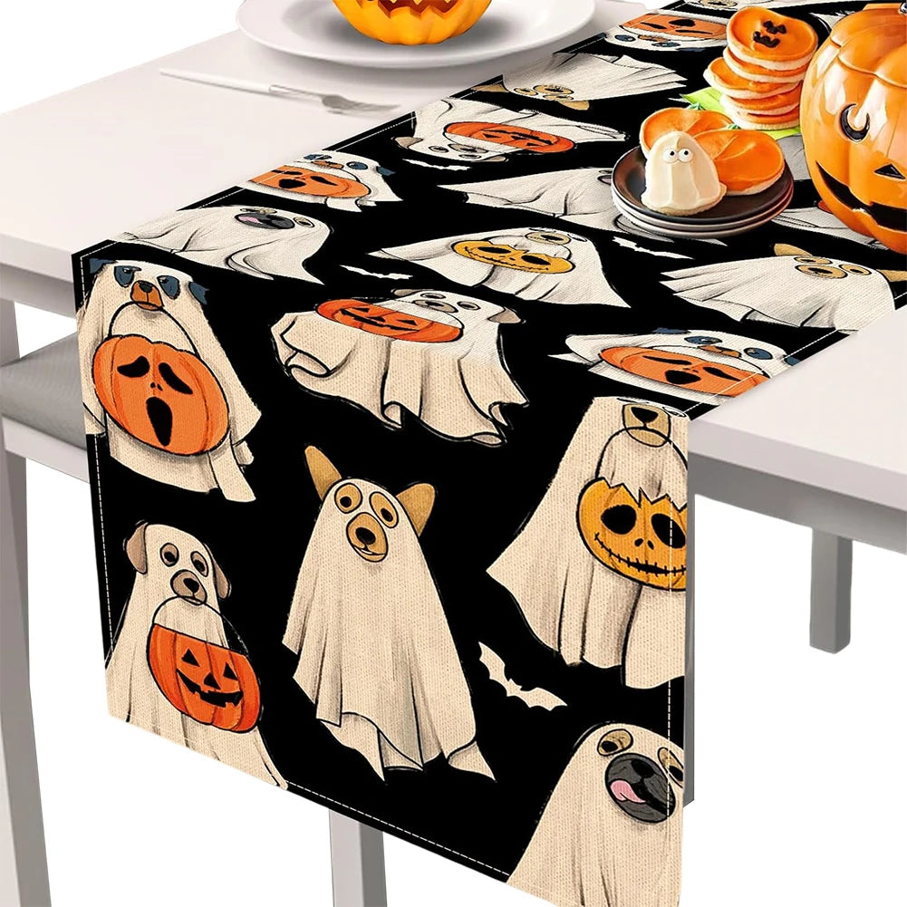 Spooky Ghost Pumpkin Halloween Table Runner