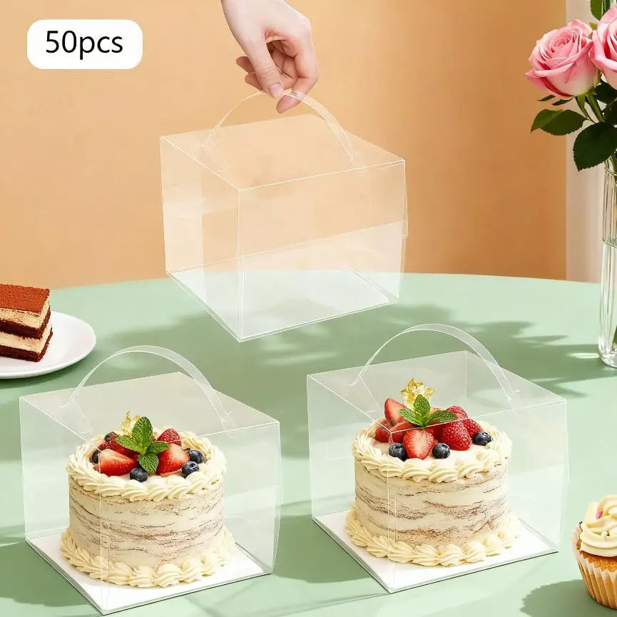 50-Piece Individual Transparent Cake Box Food Safe Plastic Carrier