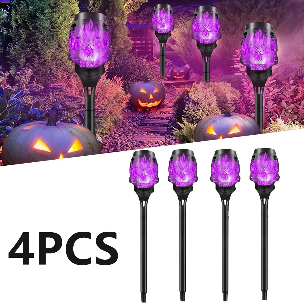 Solar-Powered Skull Flame Torch Lights 4PCS