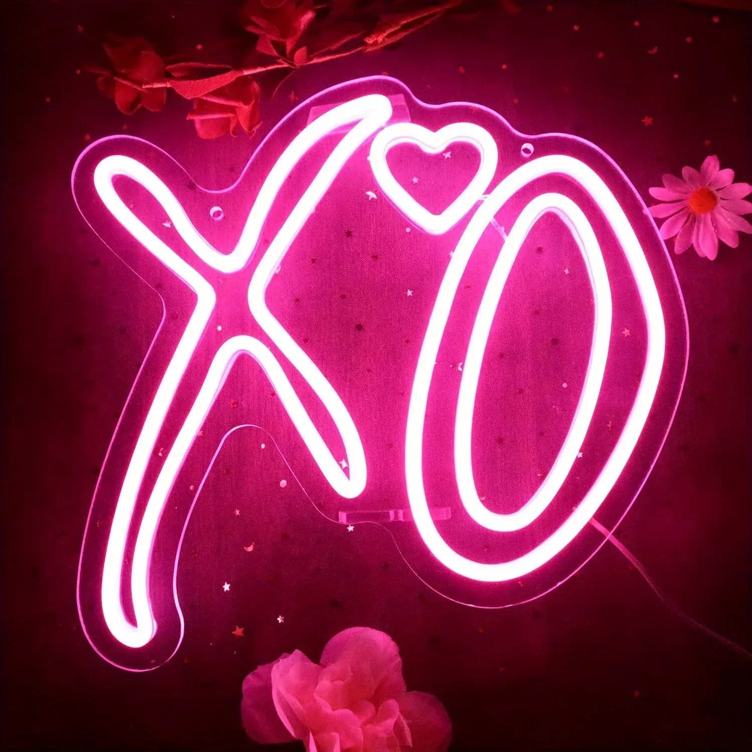 Pink XO Heart Neon Sign – Dimmable LED Neon Light for Wall Decor
