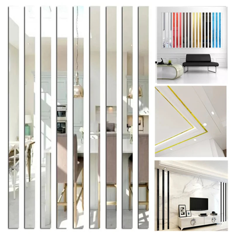 10 Pcs DIY 3D Mirror Tile Stickers Self-Adhesive Modern Wall & Ceiling Decor, Silver (3CM Width)