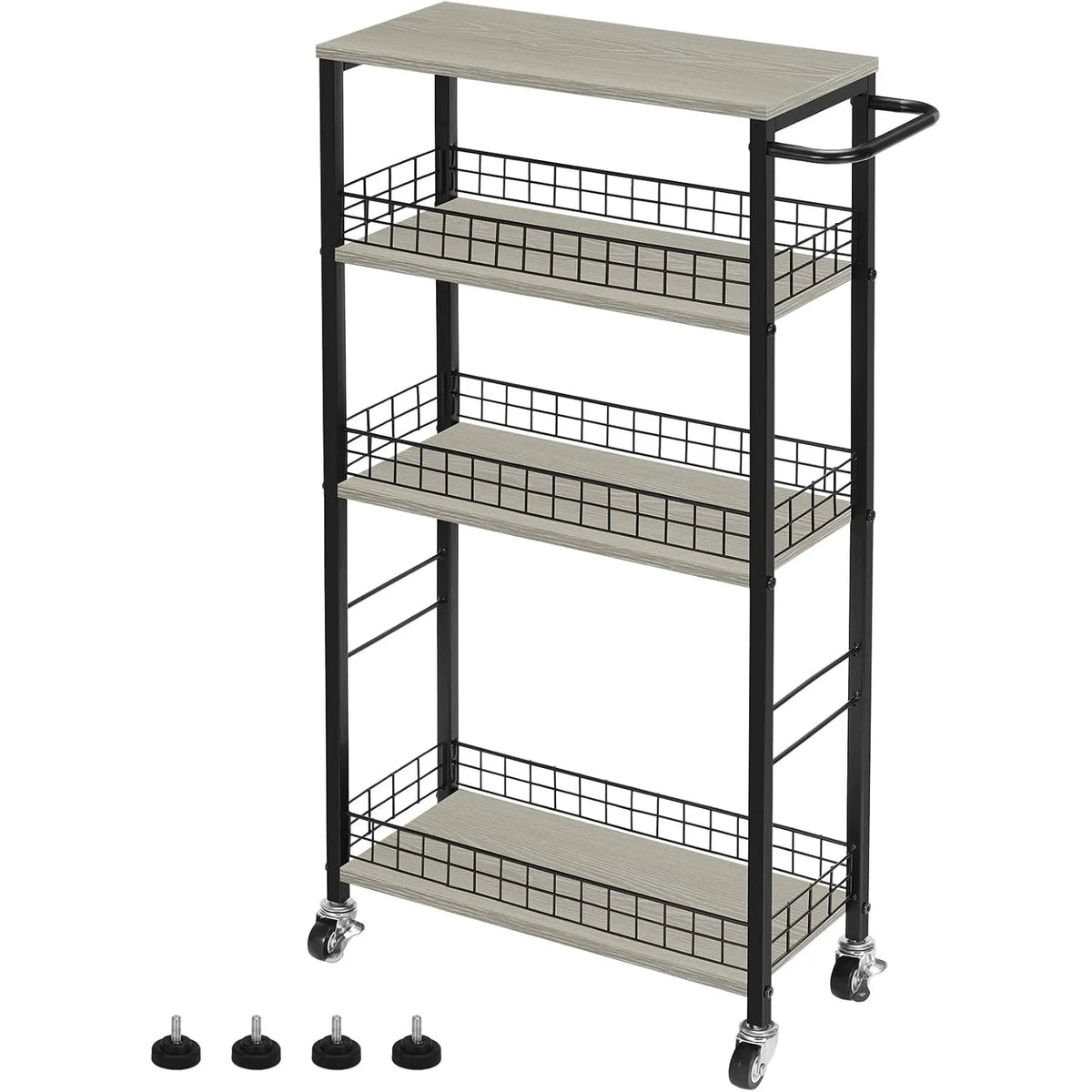 Slim 4-Tier Storage Cart with Wooden Top (Gray)