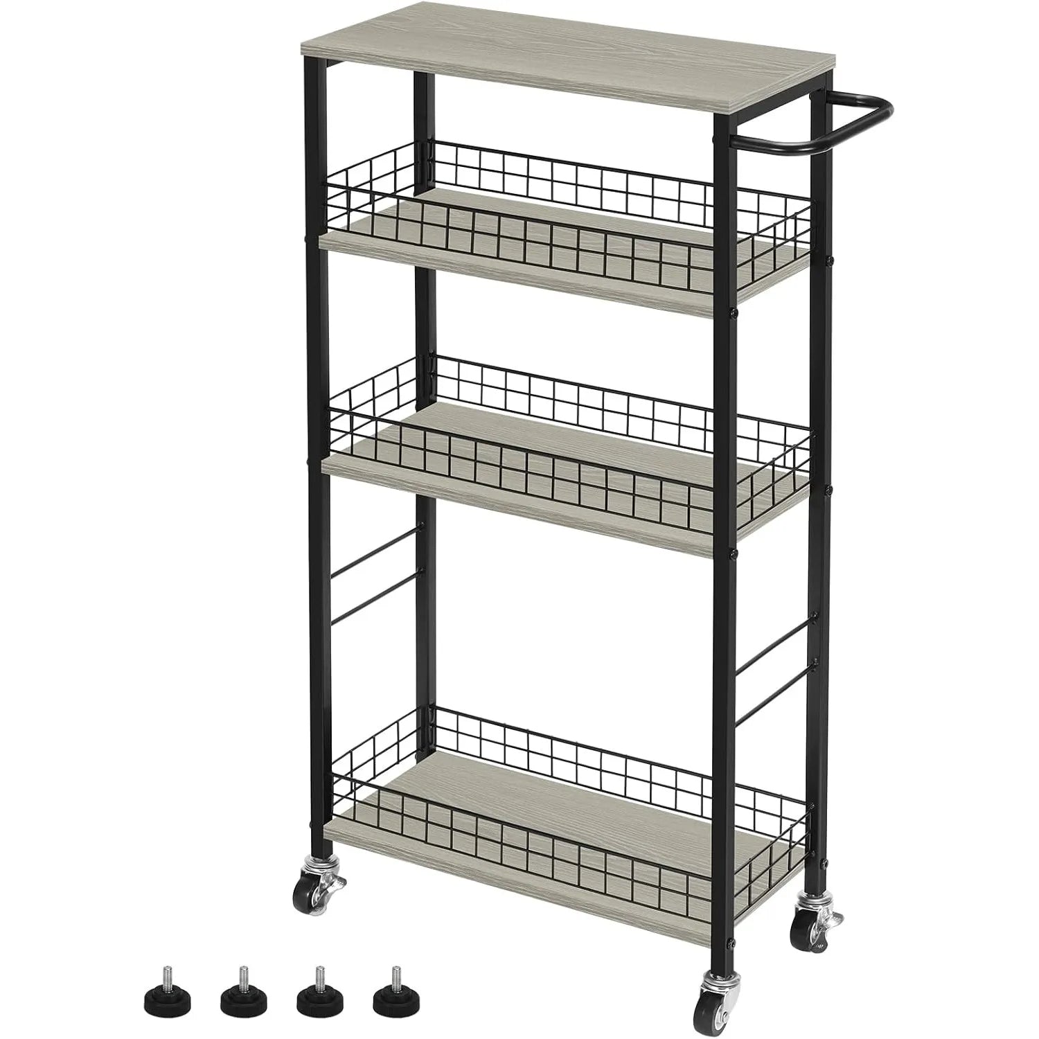 Slim 4-Tier Storage Cart with Wooden Top (Gray)