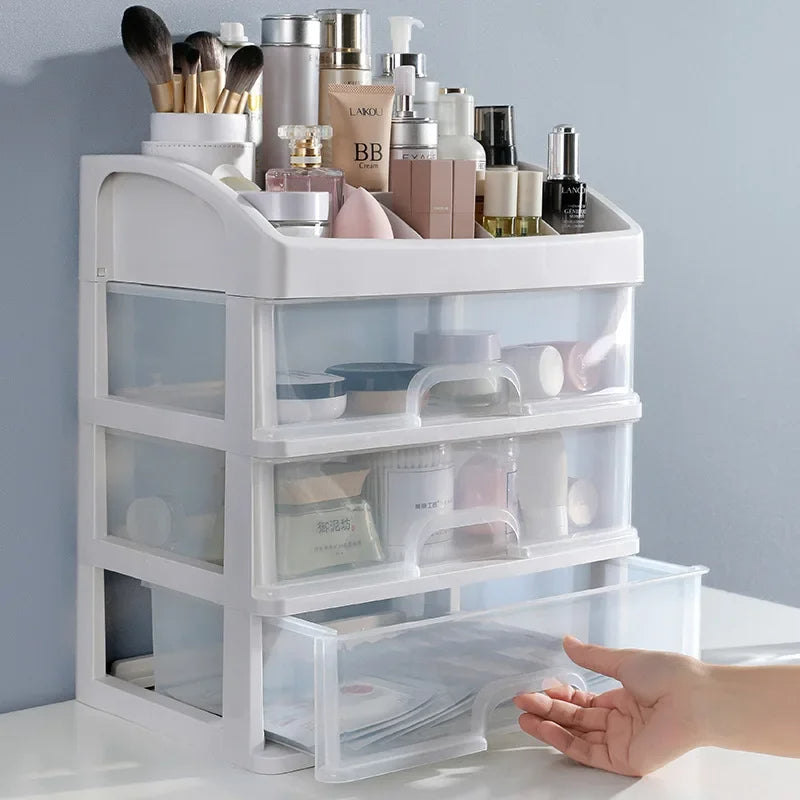 Makeup Organizer Case with 3 Layers Drawers and Brush Holder