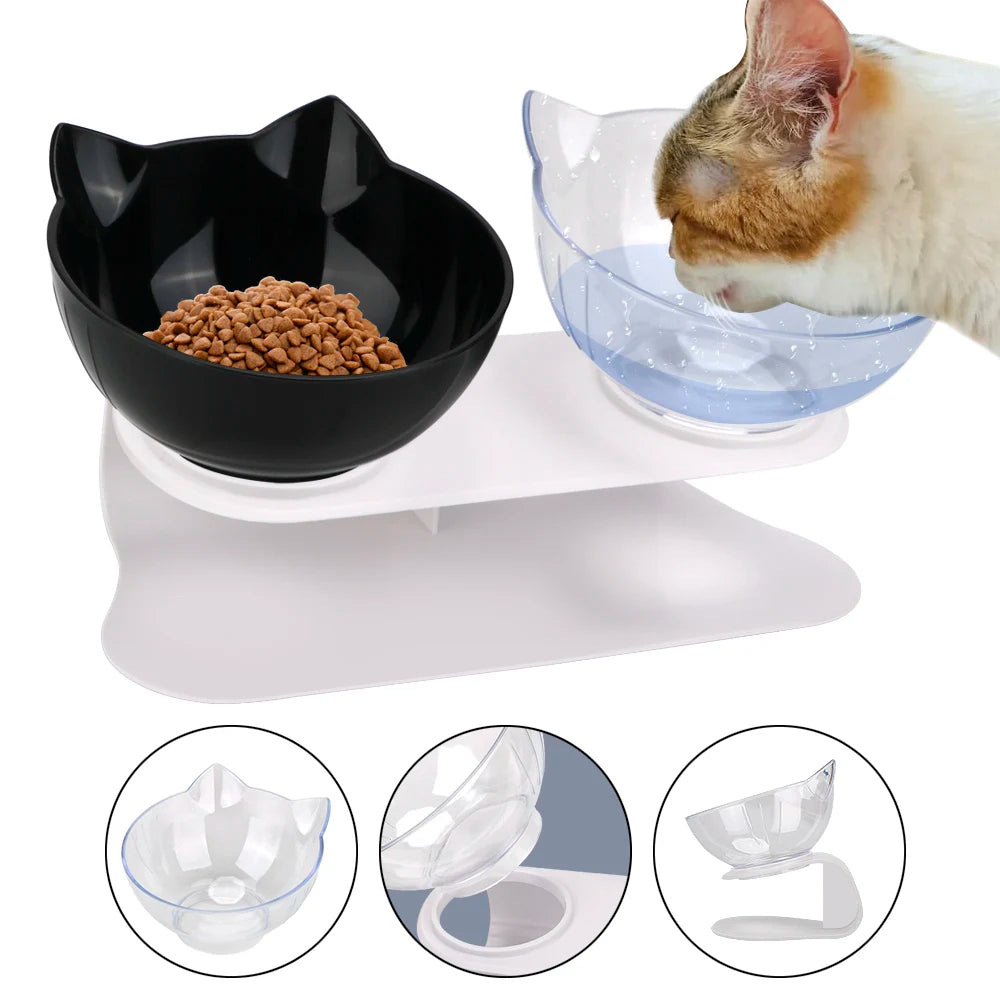 Durable Double Bowls Pet Food Water Feeder for Cats and Dogs (White)