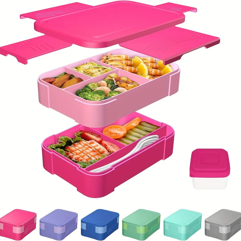 Lunch Box Organizer 2 Tier 6 Compartment Bento Container 52.41oz (Pink)