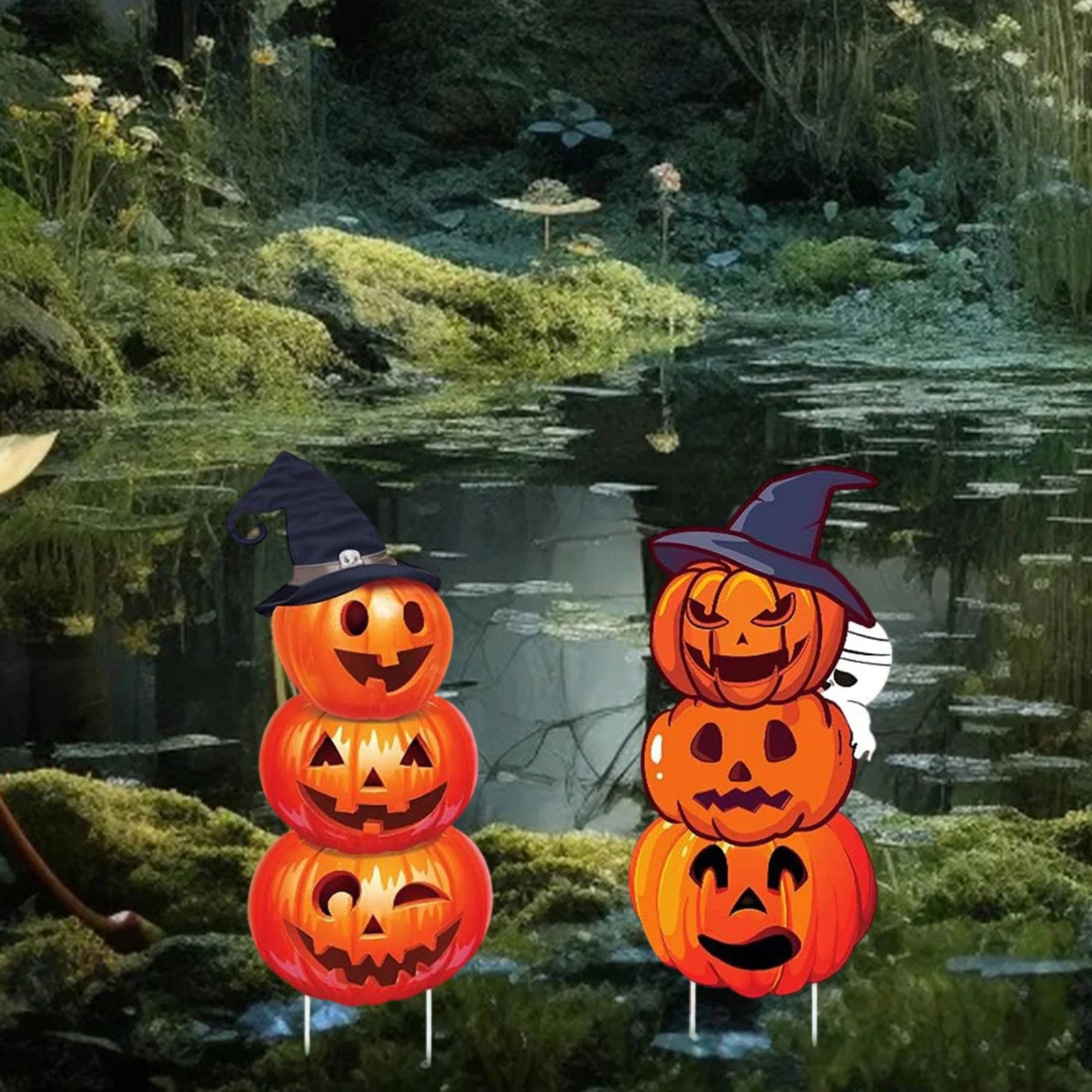 Set of 2 Halloween Pumpkin Stack Yard Signs