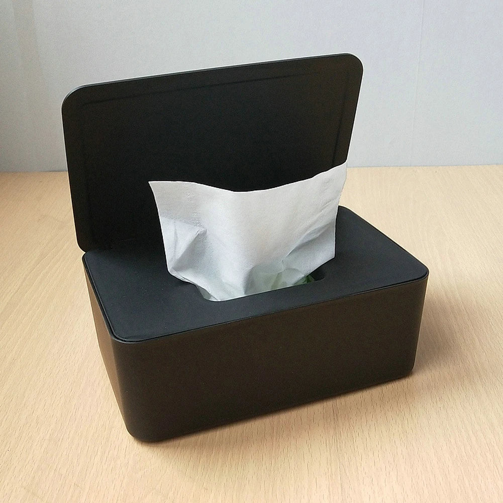 Wet Tissue Box Desktop Seal Baby Wipes Paper Storage Box (Black)