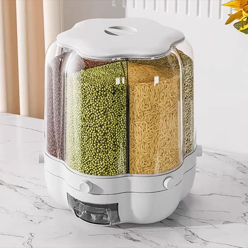 Rotating Food Storage Container Transparent Rice Dispenser